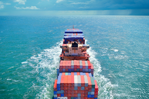 Ocean shipment containers on boat