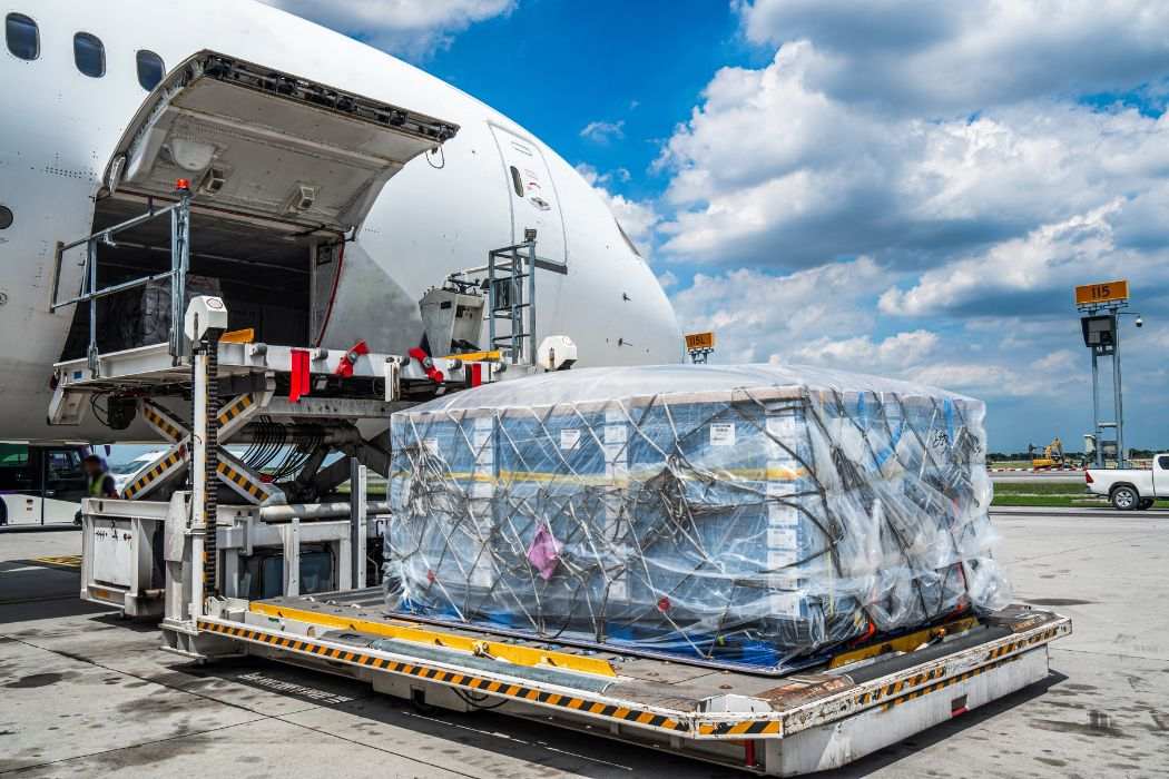Air cargo being loaded onto plane
