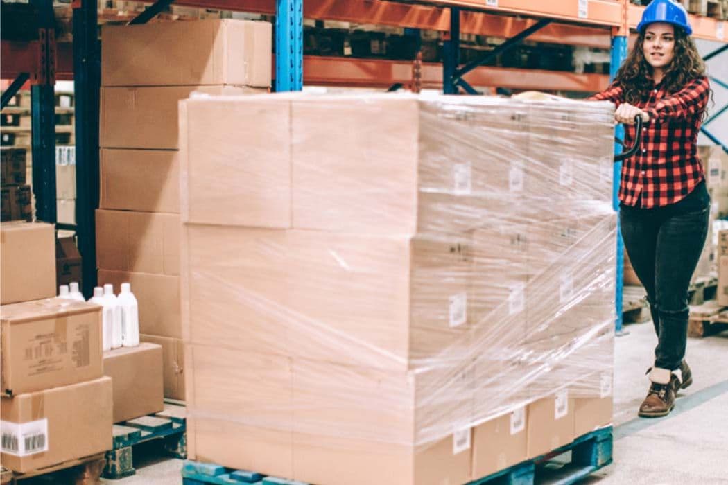 Pallet of freight at a small business ready to ship