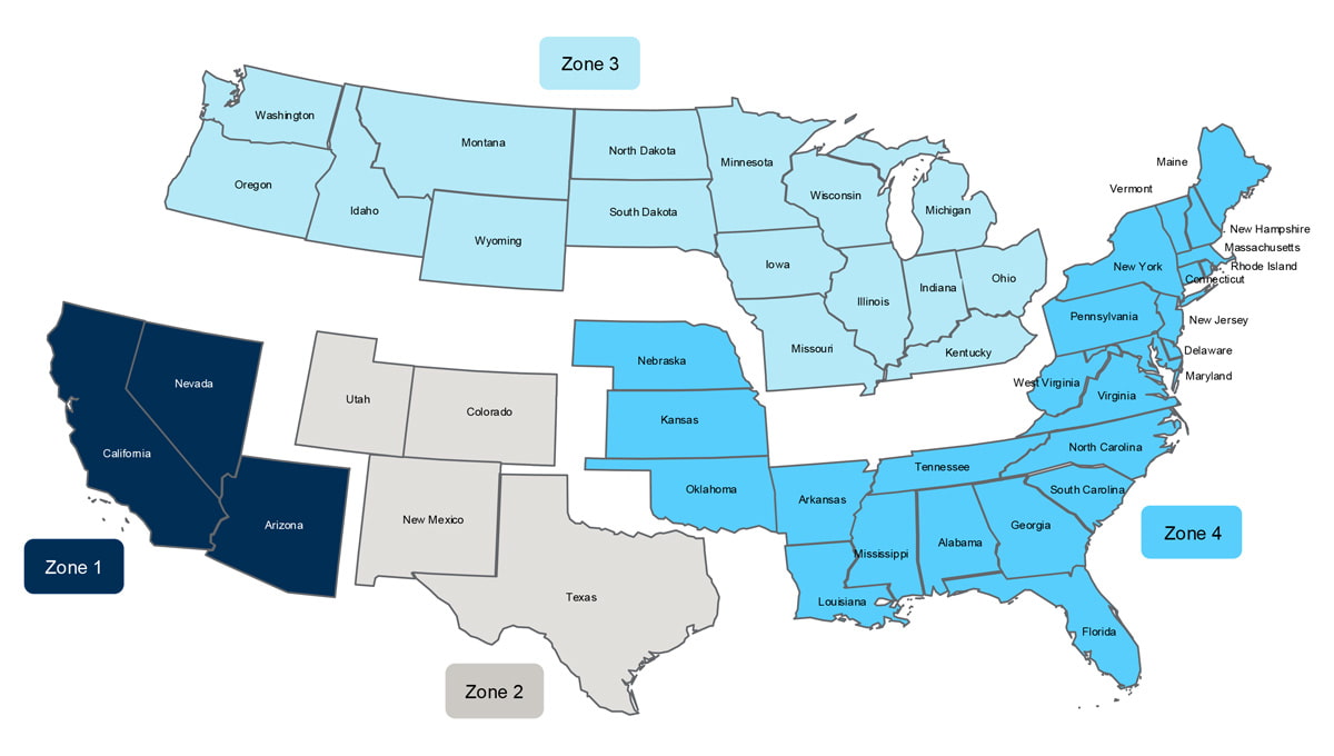 Map showing U.S. destinations for Asia–LA expedited LCL shipments.