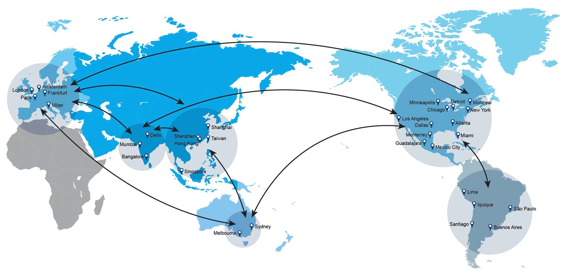 Mappa dei principali corridoi per il trasporto aereo di C.H. Robinson
